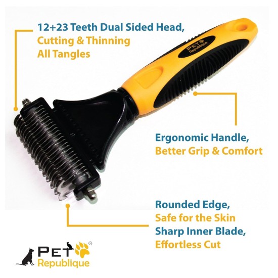Pet Republique Professional Dematting Comb Rake Dual Sided Mat Brush Splitter - for Dogs, Cats, Rabbits, Any Long Haired Breed Pets (Regular 12+23 Teeth) Pet Republique Professional Dematting Comb Rake Dual Sided Mat Brush Splitter - for Dogs, Cats, Rabbits, Any Long Haired Breed Pets (Regular 12+23 Teeth)