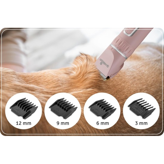 Pethaus Dog Clipper Grooming Set Low Noise Clipper for Dogs Cats 4 Attachments 3 to 12 mm Scissors Comb Claw Cutter File Pink Pethaus Dog Clipper Grooming Set Low Noise Clipper for Dogs Cats 4 Attachments 3 to 12 mm Scissors Comb Claw Cutter File Pink
