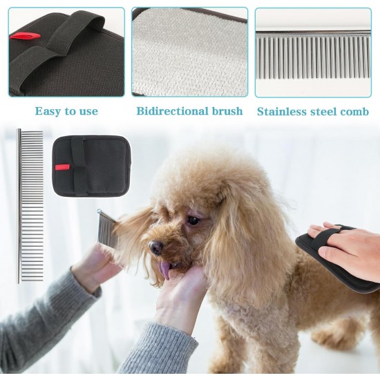 PnxdeobXL Pack of 2 Pet Grooming Gloves, Pet Hair Remover Glove, Made of Velvety Fabric & Breathable Mesh, with Stainless Steel Pet Comb, Suitable for Cats, Dogs & More PnxdeobXL Pack of 2 Pet Grooming Gloves, Pet Hair Remover Glove, Made of Velvety Fabric & Breathable Mesh, with Stainless Steel Pet Comb, Suitable for Cats, Dogs & More