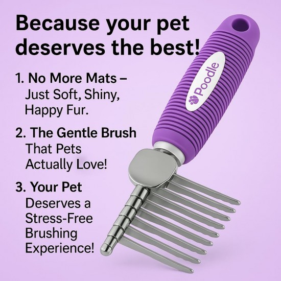 Poodle Pet Dematting Fur Rake Comb Brush Tool with Long 2.5” Steel Safety Blades for Detangling Matted or Knotted Undercoat Hair, Safe Grooming Accessories for Dogs, Longhaired Cats, Rabbits, Horses Poodle Pet Dematting Fur Rake Comb Brush Tool with Long 2.5” Steel Safety Blades for Detangling Matted or Knotted Undercoat Hair, Safe Grooming Accessories for Dogs, Longhaired Cats, Rabbits, Horses