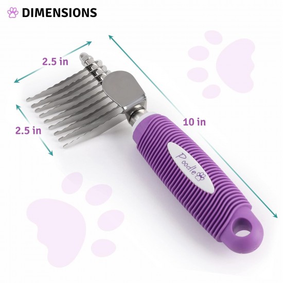 Poodle Pet Dematting Fur Rake Comb Brush Tool with Long 2.5” Steel Safety Blades for Detangling Matted or Knotted Undercoat Hair, Safe Grooming Accessories for Dogs, Longhaired Cats, Rabbits, Horses Poodle Pet Dematting Fur Rake Comb Brush Tool with Long 2.5” Steel Safety Blades for Detangling Matted or Knotted Undercoat Hair, Safe Grooming Accessories for Dogs, Longhaired Cats, Rabbits, Horses