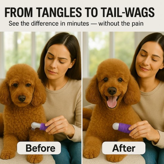 Poodle Pet Dematting Fur Rake Comb Brush Tool with Long 2.5” Steel Safety Blades for Detangling Matted or Knotted Undercoat Hair, Safe Grooming Accessories for Dogs, Longhaired Cats, Rabbits, Horses Poodle Pet Dematting Fur Rake Comb Brush Tool with Long 2.5” Steel Safety Blades for Detangling Matted or Knotted Undercoat Hair, Safe Grooming Accessories for Dogs, Longhaired Cats, Rabbits, Horses