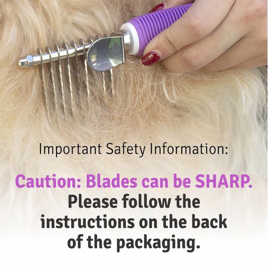 Poodle Pet Dematting Fur Rake Comb Brush Tool with Long 2.5” Steel Safety Blades for Detangling Matted or Knotted Undercoat Hair, Safe Grooming Accessories for Dogs, Longhaired Cats, Rabbits, Horses Poodle Pet Dematting Fur Rake Comb Brush Tool with Long 2.5” Steel Safety Blades for Detangling Matted or Knotted Undercoat Hair, Safe Grooming Accessories for Dogs, Longhaired Cats, Rabbits, Horses