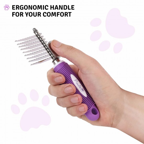 Poodle Pet Dematting Fur Rake Comb Brush Tool with Long 2.5” Steel Safety Blades for Detangling Matted or Knotted Undercoat Hair, Safe Grooming Accessories for Dogs, Longhaired Cats, Rabbits, Horses Poodle Pet Dematting Fur Rake Comb Brush Tool with Long 2.5” Steel Safety Blades for Detangling Matted or Knotted Undercoat Hair, Safe Grooming Accessories for Dogs, Longhaired Cats, Rabbits, Horses