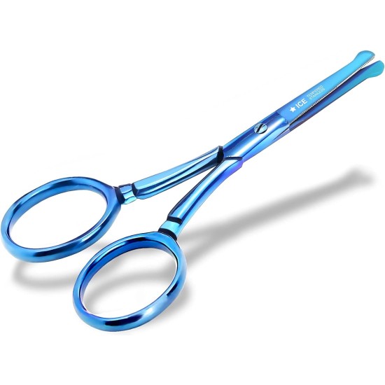 Professional paw scissors, grooming scissors, straight, titanium with micro teeth, 9 cm, blue