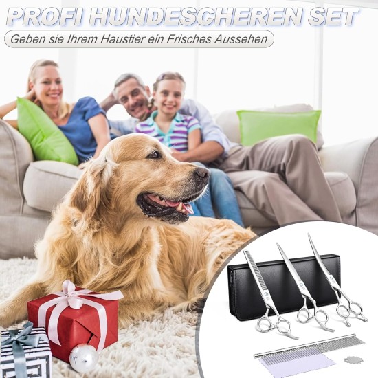 Purple Dragon 8 Inch Dog Scissors Set Professional 3-in-1 Fur Scissors Set for Dogs – Golden Dog Scissors Set Straight, Serrated and Curved Scissors are Included for Dogs for Cats and Other Animals Purple Dragon 8 Inch Dog Scissors Set Professional 3-in-1 Fur Scissors Set for Dogs – Golden Dog Scissors Set Straight, Serrated and Curved Scissors are Included for Dogs for Cats and Other Animals