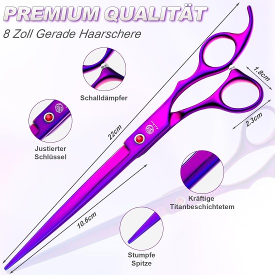Purple Dragon 8 Inch Dog Scissors Set Professional 3-in-1 Fur Scissors Set for Dogs – Golden Dog Scissors Set Straight, Serrated and Curved Scissors are Included for Dogs for Cats and Other Animals Purple Dragon 8 Inch Dog Scissors Set Professional 3-in-1 Fur Scissors Set for Dogs – Golden Dog Scissors Set Straight, Serrated and Curved Scissors are Included for Dogs for Cats and Other Animals