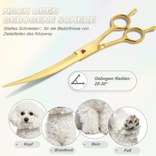 Purple Dragon 8 Inch Dog Scissors Set Professional 3-in-1 Fur Scissors Set for Dogs – Golden Dog Scissors Set Straight, Serrated and Curved Scissors are Included for Dogs for Cats and Other Animals Purple Dragon 8 Inch Dog Scissors Set Professional 3-in-1 Fur Scissors Set for Dogs – Golden Dog Scissors Set Straight, Serrated and Curved Scissors are Included for Dogs for Cats and Other Animals