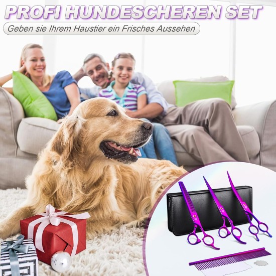 Purple Dragon 8 Inch Dog Scissors Set Professional 3-in-1 Fur Scissors Set for Dogs – Golden Dog Scissors Set Straight, Serrated and Curved Scissors are Included for Dogs for Cats and Other Animals Purple Dragon 8 Inch Dog Scissors Set Professional 3-in-1 Fur Scissors Set for Dogs – Golden Dog Scissors Set Straight, Serrated and Curved Scissors are Included for Dogs for Cats and Other Animals