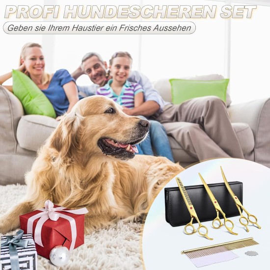Purple Dragon 8 Inch Dog Scissors Set Professional 3-in-1 Fur Scissors Set for Dogs – Golden Dog Scissors Set Straight, Serrated and Curved Scissors are Included for Dogs for Cats and Other Animals Purple Dragon 8 Inch Dog Scissors Set Professional 3-in-1 Fur Scissors Set for Dogs – Golden Dog Scissors Set Straight, Serrated and Curved Scissors are Included for Dogs for Cats and Other Animals