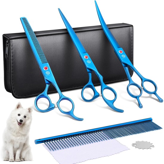 Purple Dragon 8 Inch Dog Scissors Set Professional 3-in-1 Fur Scissors Set for Dogs – Golden Dog Scissors Set Straight, Serrated and Curved Scissors are Included for Dogs for Cats and Other Animals Purple Dragon 8 Inch Dog Scissors Set Professional 3-in-1 Fur Scissors Set for Dogs – Golden Dog Scissors Set Straight, Serrated and Curved Scissors are Included for Dogs for Cats and Other Animals