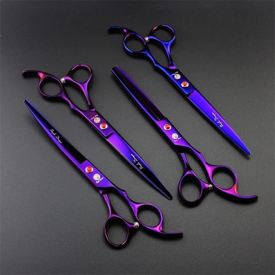 Purple Dragon Fur Scissors for Dogs Professional 7.0 Inch Dog Scissors Set with Thinning Scissors for Grooming Curved Pet Fur Scissors Set Dog Hair Scissors Set Made of Japan 440C Stainless Steel Purple Dragon Fur Scissors for Dogs Professional 7.0 Inch Dog Scissors Set with Thinning Scissors for Grooming Curved Pet Fur Scissors Set Dog Hair Scissors Set Made of Japan 440C Stainless Steel