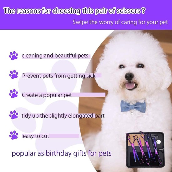 Purple Dragon Fur Scissors for Dogs Professional 7.0 Inch Dog Scissors Set with Thinning Scissors for Grooming Curved Pet Fur Scissors Set Dog Hair Scissors Set Made of Japan 440C Stainless Steel Purple Dragon Fur Scissors for Dogs Professional 7.0 Inch Dog Scissors Set with Thinning Scissors for Grooming Curved Pet Fur Scissors Set Dog Hair Scissors Set Made of Japan 440C Stainless Steel