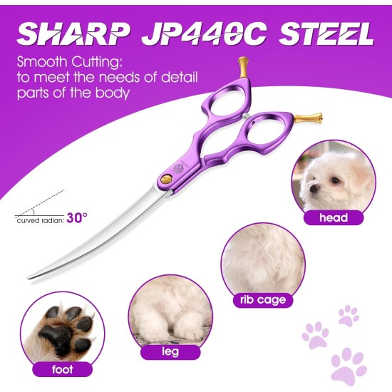 Purple Dragon JP 440C Steel Professional Dog Scissors for Dogs and Cats, 6.5 Inch Grooming Scissors with Ultralight Space Aluminium Handle, JP 440C Steel Professional Grooming Scissors for Dog Purple Dragon JP 440C Steel Professional Dog Scissors for Dogs and Cats, 6.5 Inch Grooming Scissors with Ultralight Space Aluminium Handle, JP 440C Steel Professional Grooming Scissors for Dog