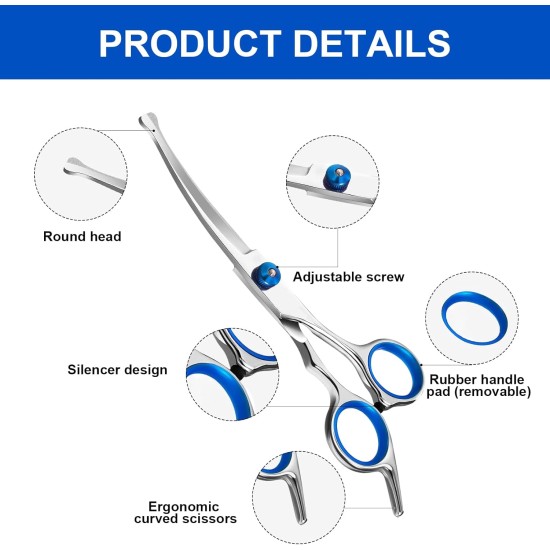 SHPUJUN Curved Dog Scissors, Stainless Steel Grooming Scissors, Pet Fur, Cat Thinning Scissors, Professional Hair Care SHPUJUN Curved Dog Scissors, Stainless Steel Grooming Scissors, Pet Fur, Cat Thinning Scissors, Professional Hair Care