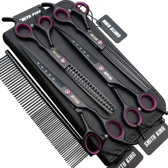 Smith King 7.0 Inch Dog Grooming Scissors Set Dog Straight Scissors & Thinning Scissors & Curved Scissors & Chunker & Comb Set of 5 Smith King 7.0 Inch Dog Grooming Scissors Set Dog Straight Scissors & Thinning Scissors & Curved Scissors & Chunker & Comb Set of 5