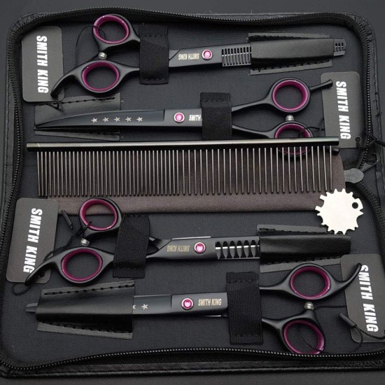 Smith King 7.0 Inch Dog Grooming Scissors Set Dog Straight Scissors & Thinning Scissors & Curved Scissors & Chunker & Comb Set of 5 Smith King 7.0 Inch Dog Grooming Scissors Set Dog Straight Scissors & Thinning Scissors & Curved Scissors & Chunker & Comb Set of 5