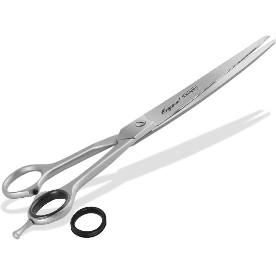 Solinger Dog Scissors Made in Germany Curved with One-Sided Micro Teeth Stainless Steel Dog Hair Scissors for Grooming Dogs, Cats, Pets (8 Inches) Solinger Dog Scissors Made in Germany Curved with One-Sided Micro Teeth Stainless Steel Dog Hair Scissors for Grooming Dogs, Cats, Pets (8 Inches)