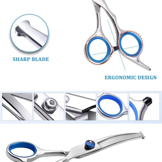 TNSRAY Dog Grooming Scissors, Dog Scissors, Curved Scissors, Dog Grooming Scissors for Dogs, Dogs and Cats, Safety Round Tip Grooming Scissors, Stainless Steel Fur Scissors for Dogs and Cats, Curved TNSRAY Dog Grooming Scissors, Dog Scissors, Curved Scissors, Dog Grooming Scissors for Dogs, Dogs and Cats, Safety Round Tip Grooming Scissors, Stainless Steel Fur Scissors for Dogs and Cats, Curved