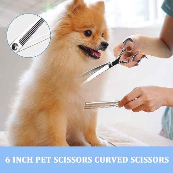 TNSRAY Dog Grooming Scissors, Dog Scissors, Curved Scissors, Dog Grooming Scissors for Dogs, Dogs and Cats, Safety Round Tip Grooming Scissors, Stainless Steel Fur Scissors for Dogs and Cats, Curved TNSRAY Dog Grooming Scissors, Dog Scissors, Curved Scissors, Dog Grooming Scissors for Dogs, Dogs and Cats, Safety Round Tip Grooming Scissors, Stainless Steel Fur Scissors for Dogs and Cats, Curved