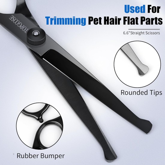 TOPGOOSE Dog Grooming Scissors Kit with Safety Round Tips, Professional 5-in-1 Grooming Scissors for Dogs Cats Pets at Home (Black) TOPGOOSE Dog Grooming Scissors Kit with Safety Round Tips, Professional 5-in-1 Grooming Scissors for Dogs Cats Pets at Home (Black)