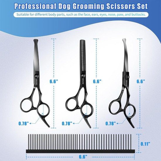 TOPGOOSE Dog Grooming Scissors Kit with Safety Round Tips, Professional 5-in-1 Grooming Scissors for Dogs Cats Pets at Home (Black) TOPGOOSE Dog Grooming Scissors Kit with Safety Round Tips, Professional 5-in-1 Grooming Scissors for Dogs Cats Pets at Home (Black)