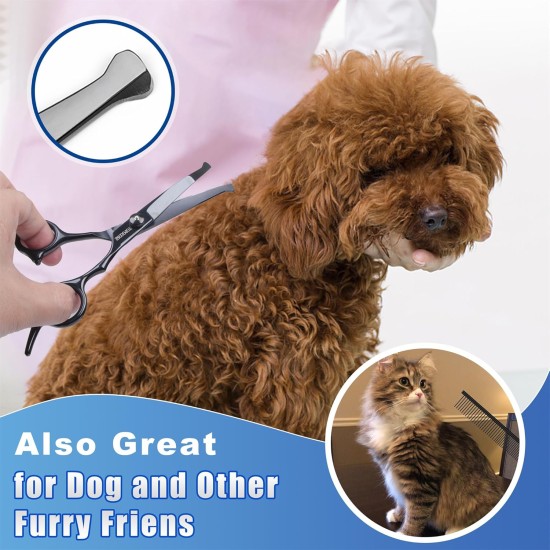 TOPGOOSE Dog Grooming Scissors Kit with Safety Round Tips, Professional 5-in-1 Grooming Scissors for Dogs Cats Pets at Home (Black) TOPGOOSE Dog Grooming Scissors Kit with Safety Round Tips, Professional 5-in-1 Grooming Scissors for Dogs Cats Pets at Home (Black)