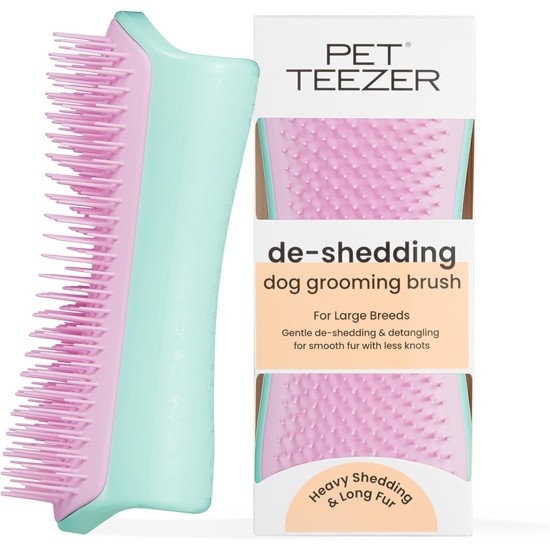 Tangle Teezer | Pet Teezer | Deshedding and Dog Grooming Brush | Dry Brush or Dog Bath Brush | Mint & Pink Tangle Teezer | Pet Teezer | Deshedding and Dog Grooming Brush | Dry Brush or Dog Bath Brush | Mint & Pink
