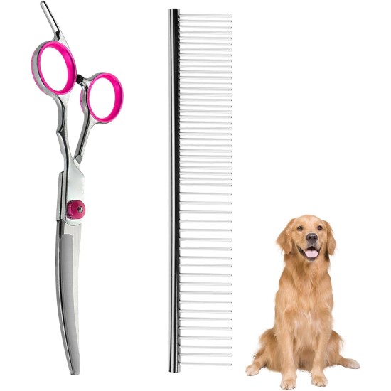 Thoquene Dog and cat grooming scissors, dog scissors, dog hair, curved, pet comb made of robust stainless steel