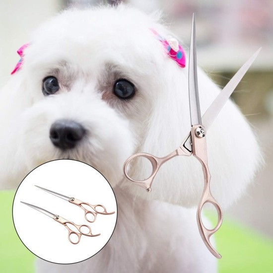 Tnfeeon 4-Piece Pet Grooming Scissors Set, 7 Inch Professional Comb Kit for Sharp Scissors, Made of Stainless Steel for Modelling Trimming Tools for Dog Cats (Gold) Tnfeeon 4-Piece Pet Grooming Scissors Set, 7 Inch Professional Comb Kit for Sharp Scissors, Made of Stainless Steel for Modelling Trimming Tools for Dog Cats (Gold)