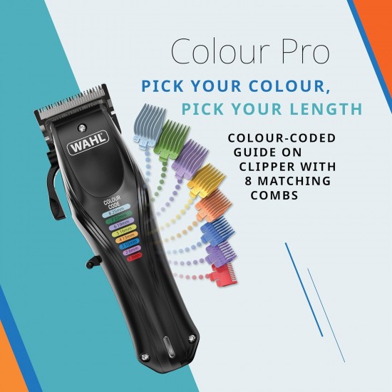 WAHL Animal Color Pro, Rechargeable Pet Clippers with Colour-Coded Attachment Combs, Full Hair Care for Dogs, Low Noise, Net Battery Operated Clippers for Dogs, Black WAHL Animal Color Pro, Rechargeable Pet Clippers with Colour-Coded Attachment Combs, Full Hair Care for Dogs, Low Noise, Net Battery Operated Clippers for Dogs, Black