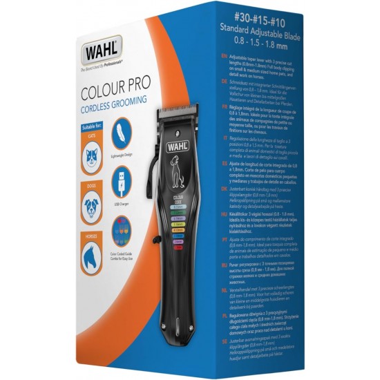 WAHL Animal Color Pro, Rechargeable Pet Clippers with Colour-Coded Attachment Combs, Full Hair Care for Dogs, Low Noise, Net Battery Operated Clippers for Dogs, Black WAHL Animal Color Pro, Rechargeable Pet Clippers with Colour-Coded Attachment Combs, Full Hair Care for Dogs, Low Noise, Net Battery Operated Clippers for Dogs, Black