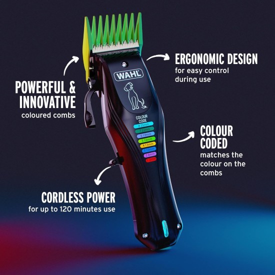 WAHL Color Pro Rechargeable Pet Clipper with Coded Combs Full Coat Grooming for Dogs Noiseless Cordless Cordless Black WAHL Color Pro Rechargeable Pet Clipper with Coded Combs Full Coat Grooming for Dogs Noiseless Cordless Cordless Black