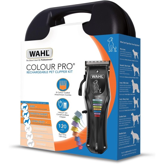 WAHL Color Pro Rechargeable Pet Clipper with Coded Combs Full Coat Grooming for Dogs Noiseless Cordless Cordless Black WAHL Color Pro Rechargeable Pet Clipper with Coded Combs Full Coat Grooming for Dogs Noiseless Cordless Cordless Black