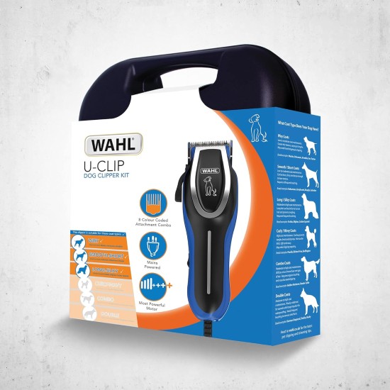 WAHL Pet Clippers, U-Clip Dog Grooming Kit with Colour Coded Combs, Full Coat Grooming Clippers for Dogs, Low Noise Corded Pet Clippers, Sharp Cutting Steel Blades WAHL Pet Clippers, U-Clip Dog Grooming Kit with Colour Coded Combs, Full Coat Grooming Clippers for Dogs, Low Noise Corded Pet Clippers, Sharp Cutting Steel Blades