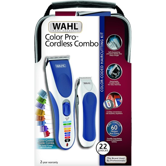 Wahl ColorPro Cordless Hair Clipper, Blue, Silver 09649-016 Wahl ColorPro Cordless Hair Clipper, Blue, Silver 09649-016