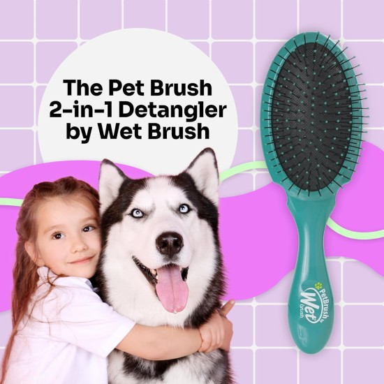 Wet Brush Ultimate Double Sided Detangling Brush - Ultra Soft IntelliFlex Bristles Removes Loose Hair and Dirt for Dogs, Cats, Rabbits, Teal Wet Brush Ultimate Double Sided Detangling Brush - Ultra Soft IntelliFlex Bristles Removes Loose Hair and Dirt for Dogs, Cats, Rabbits, Teal