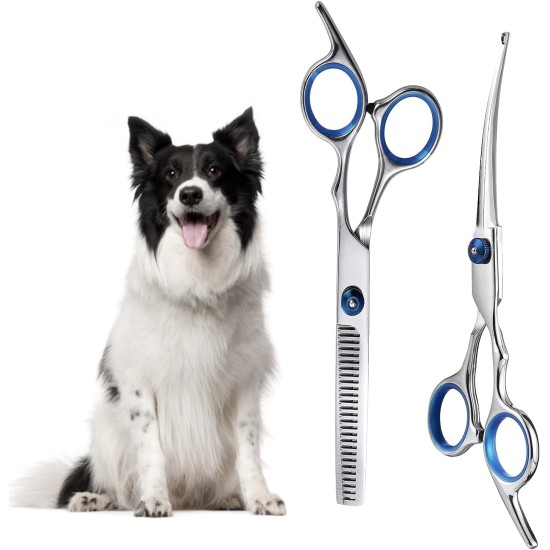 XoeLLe Dog Scissors for Dogs and Cats, Lot de 2 Dog Scissors Set, Professional, Pet Scissors with Round Safety Tip, Curved Grooming Scissors, Hair Scissors for Dog Groomers and Beginners XoeLLe Dog Scissors for Dogs and Cats, Lot de 2 Dog Scissors Set, Professional, Pet Scissors with Round Safety Tip, Curved Grooming Scissors, Hair Scissors for Dog Groomers and Beginners