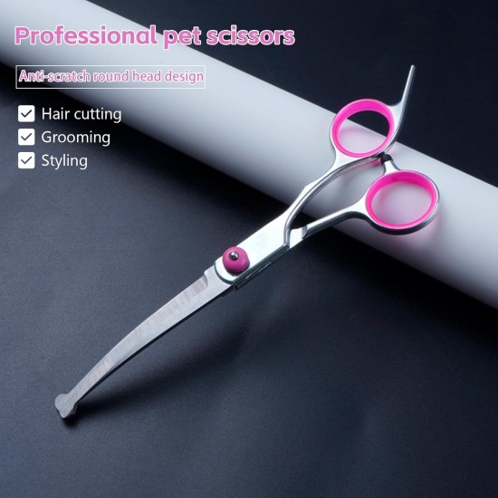 XoeLLe Dog Scissors for Dogs and Cats, Lot de 2 Dog Scissors Set, Professional, Pet Scissors with Round Safety Tip, Curved Grooming Scissors, Hair Scissors for Dog Groomers and Beginners XoeLLe Dog Scissors for Dogs and Cats, Lot de 2 Dog Scissors Set, Professional, Pet Scissors with Round Safety Tip, Curved Grooming Scissors, Hair Scissors for Dog Groomers and Beginners