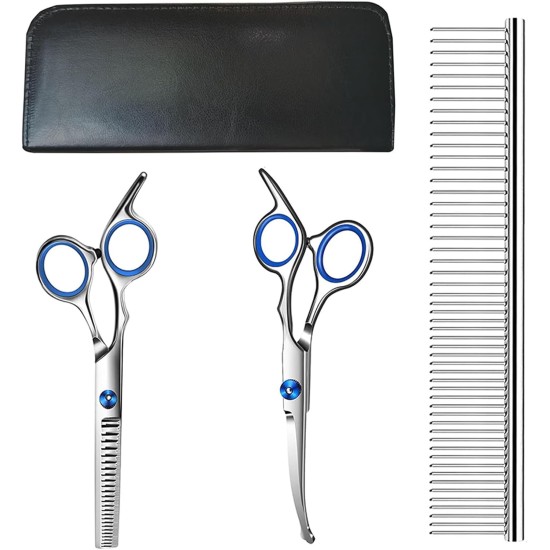 XoeLLe Dog Scissors for Dogs and Cats, Lot de 2 Dog Scissors Set, Professional, Pet Scissors with Round Safety Tip, Curved Grooming Scissors, Hair Scissors for Dog Groomers and Beginners XoeLLe Dog Scissors for Dogs and Cats, Lot de 2 Dog Scissors Set, Professional, Pet Scissors with Round Safety Tip, Curved Grooming Scissors, Hair Scissors for Dog Groomers and Beginners
