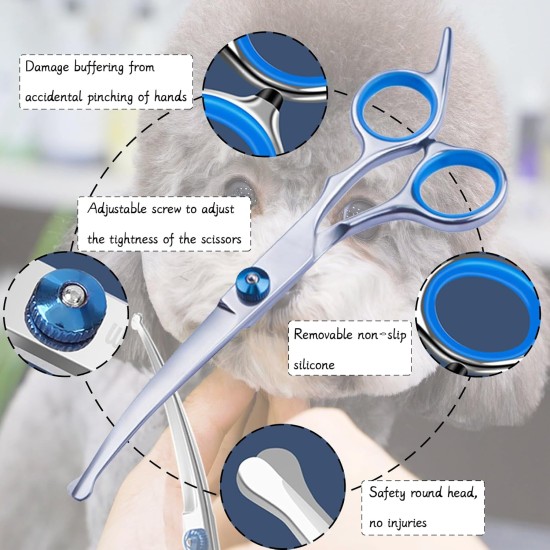 XoeLLe Dog Scissors for Dogs and Cats, Lot de 2 Dog Scissors Set, Professional, Pet Scissors with Round Safety Tip, Curved Grooming Scissors, Hair Scissors for Dog Groomers and Beginners XoeLLe Dog Scissors for Dogs and Cats, Lot de 2 Dog Scissors Set, Professional, Pet Scissors with Round Safety Tip, Curved Grooming Scissors, Hair Scissors for Dog Groomers and Beginners