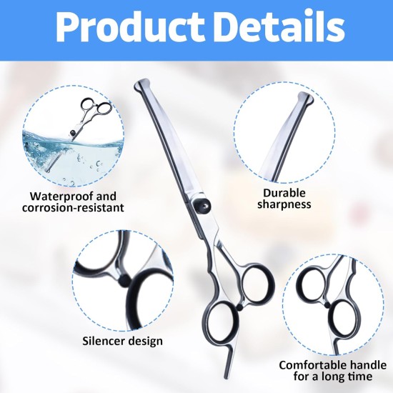 XoeLLe Dog Scissors for Dogs and Cats, Lot de 2 Dog Scissors Set, Professional, Pet Scissors with Round Safety Tip, Curved Grooming Scissors, Hair Scissors for Dog Groomers and Beginners XoeLLe Dog Scissors for Dogs and Cats, Lot de 2 Dog Scissors Set, Professional, Pet Scissors with Round Safety Tip, Curved Grooming Scissors, Hair Scissors for Dog Groomers and Beginners
