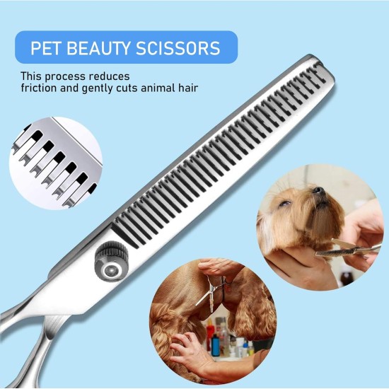 XoeLLe Dog Scissors for Dogs and Cats, Lot de 2 Dog Scissors Set, Professional, Pet Scissors with Round Safety Tip, Curved Grooming Scissors, Hair Scissors for Dog Groomers and Beginners XoeLLe Dog Scissors for Dogs and Cats, Lot de 2 Dog Scissors Set, Professional, Pet Scissors with Round Safety Tip, Curved Grooming Scissors, Hair Scissors for Dog Groomers and Beginners