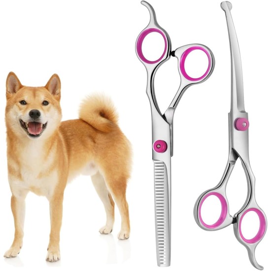 XoeLLe Dog Scissors for Dogs and Cats, Lot de 2 Dog Scissors Set, Professional, Pet Scissors with Round Safety Tip, Curved Grooming Scissors, Hair Scissors for Dog Groomers and Beginners XoeLLe Dog Scissors for Dogs and Cats, Lot de 2 Dog Scissors Set, Professional, Pet Scissors with Round Safety Tip, Curved Grooming Scissors, Hair Scissors for Dog Groomers and Beginners