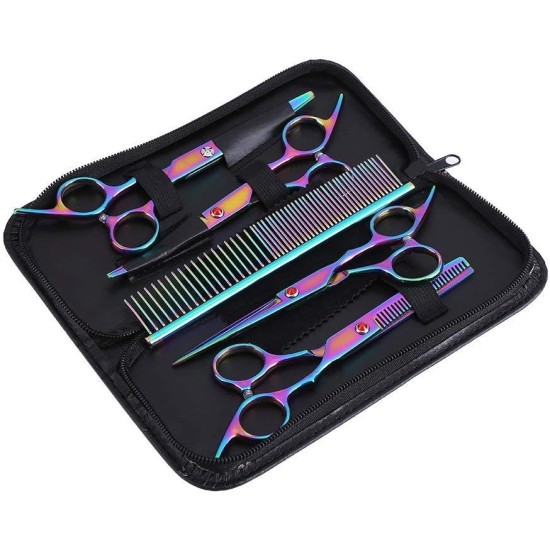 Yosoo Dog Grooming Scissors Coloured Scissors Set for Animals, Scissors Dog Set Professional Grooming Set for Dogs and Cats 2 Curved Scissors + Thinning Scissors + Comb + Storage Box Yosoo Dog Grooming Scissors Coloured Scissors Set for Animals, Scissors Dog Set Professional Grooming Set for Dogs and Cats 2 Curved Scissors + Thinning Scissors + Comb + Storage Box
