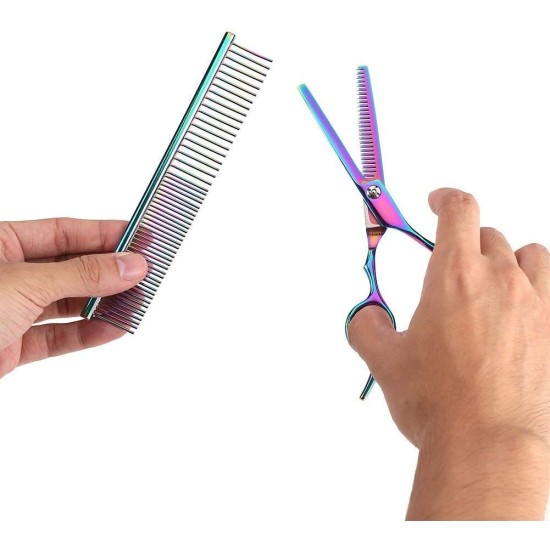 Yosoo Dog Grooming Scissors Coloured Scissors Set for Animals, Scissors Dog Set Professional Grooming Set for Dogs and Cats 2 Curved Scissors + Thinning Scissors + Comb + Storage Box Yosoo Dog Grooming Scissors Coloured Scissors Set for Animals, Scissors Dog Set Professional Grooming Set for Dogs and Cats 2 Curved Scissors + Thinning Scissors + Comb + Storage Box
