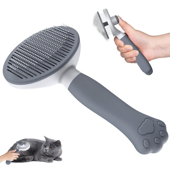 Zivacate Cat Brush Dog Brush [Ergonomic Handle & One-Click Cleaning & Patented Design] Self-Cleaning Brush for Short & Long-Haired Dogs/Cats/Rabbits, Undercoat Brush (Grey)
