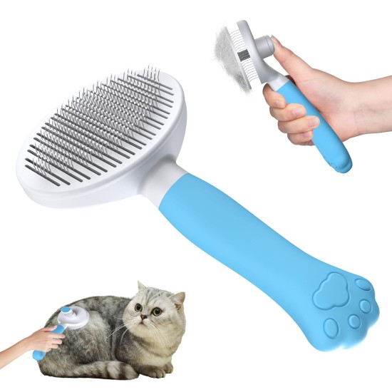 Zivacate Cat Brush Dog Brush [Ergonomic Handle & One-Click Cleaning] Tool for Short & Long-Haired Dogs/Cats/Rabbits, Undercoat Brush (Ocean Blue)