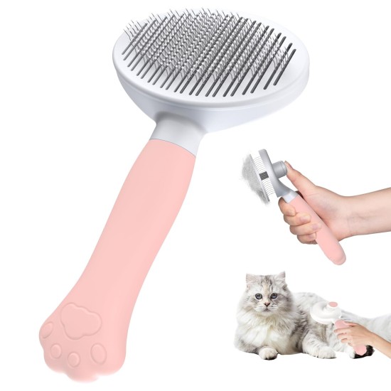 Zivacate Cat Brush Dog Brush [Ergonomic Handle & One-Click Cleaning] Tool for Short & Long-Haired Dogs/Cats/Rabbits, Undercoat Brush (Light Pink)