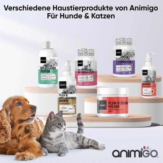 animigo Flea Shampoo Dog & Cats 500 ml - Flea Remedy with Tea Tree Oil - Against Ticks, Fleas & Itching - Alternative to Flea Spray, Tick Collar, Flea Comb - With Coconut Oil, Almond Oil - Natural animigo Flea Shampoo Dog & Cats 500 ml - Flea Remedy with Tea Tree Oil - Against Ticks, Fleas & Itching - Alternative to Flea Spray, Tick Collar, Flea Comb - With Coconut Oil, Almond Oil - Natural